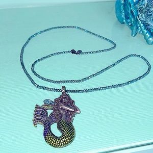 Kirks Folly Misty Mermaid Charm Pendant 32” Beaded Chain Necklace